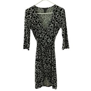 Faith Love Passion FLP Black White Jersey Faux Wrap Dress Size XS Knee Length